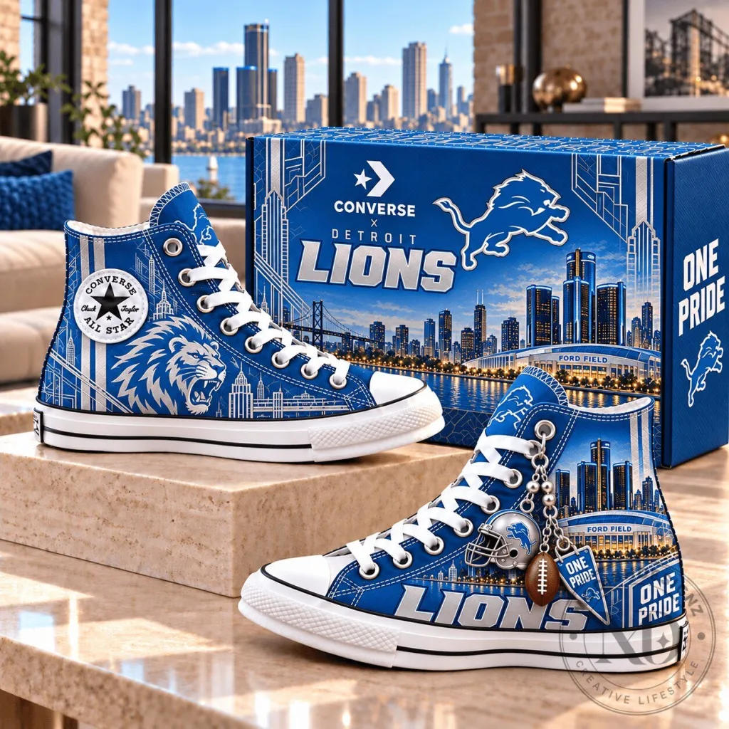 Detroit Lions Converse High-Top Sneakers - One Pride Football Team Shoes Detroit Lions Converse High-Top Sneakers - One Pride Football Team Shoes
