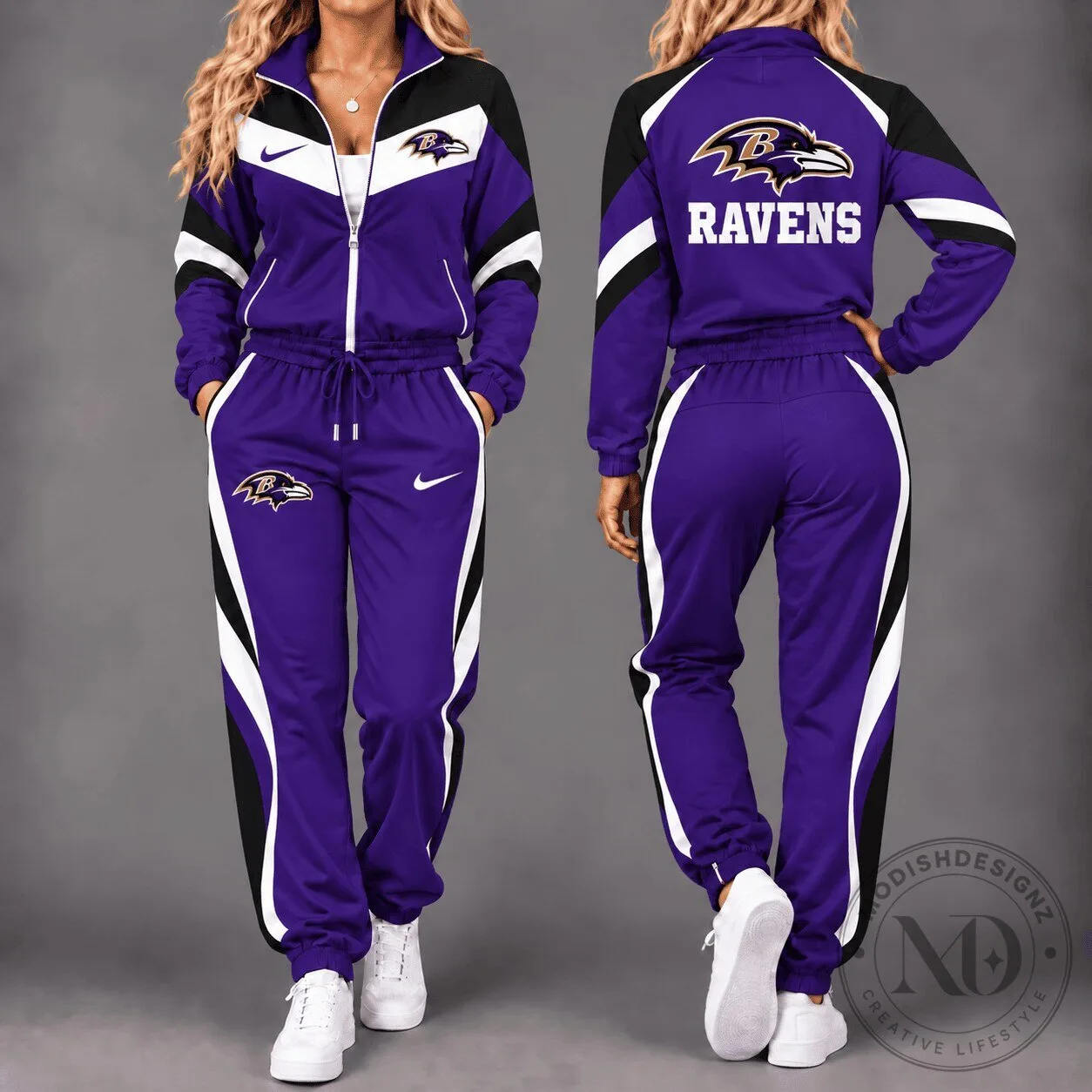 Baltimore Ravens NFL Team Purple and Black Tracksuit Set for Women